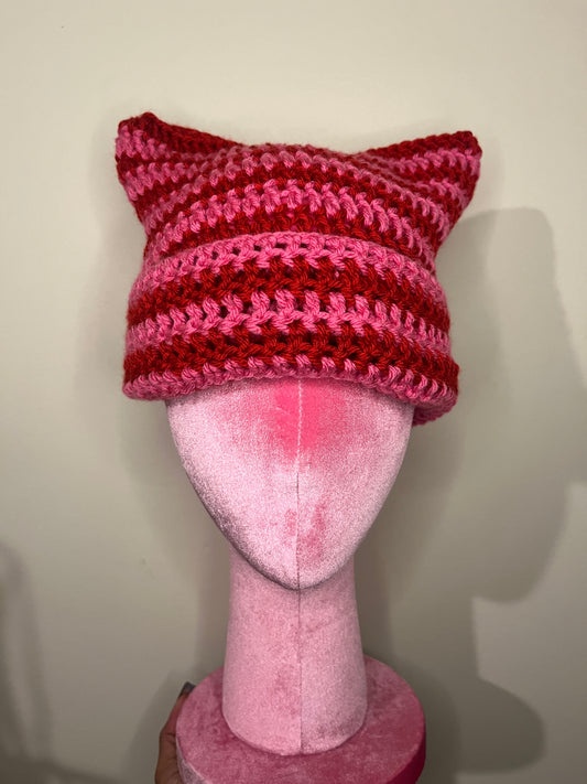 Pink & Red Cat Ear Beanie